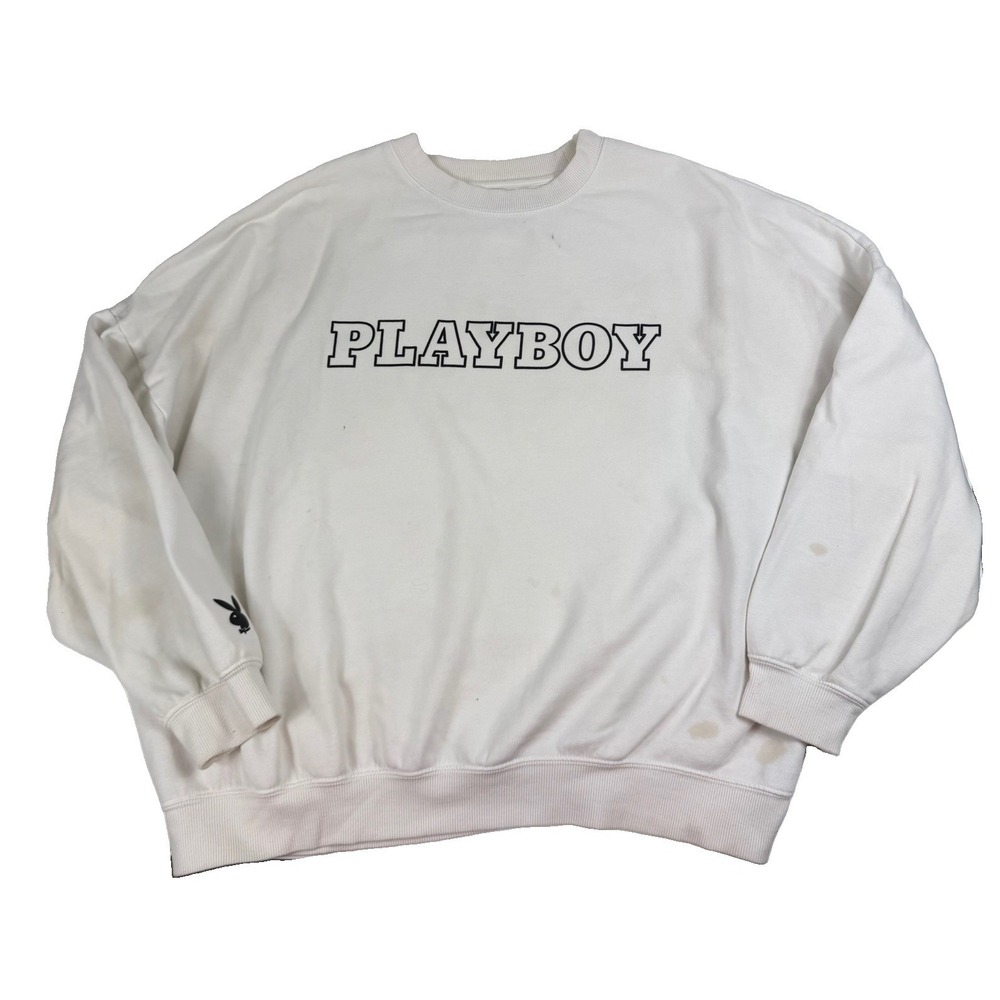 Playboy White Logo Crewneck Sweatshirt Oversized Size Medium